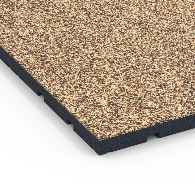 Detailaufnahme der Randausprägung von WARCO-Produkt 7135, Outdoor-Fitnessboden, Format 60 x 60 x 3 cm | 0,36 m², Farbe Terra Cotta.