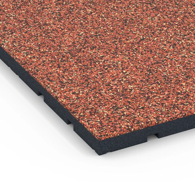 Detailaufnahme der Randausprägung von WARCO-Produkt 7136, Outdoor-Fitnessboden, Format 60 x 60 x 3 cm | 0,36 m², Farbe Feuersglut.