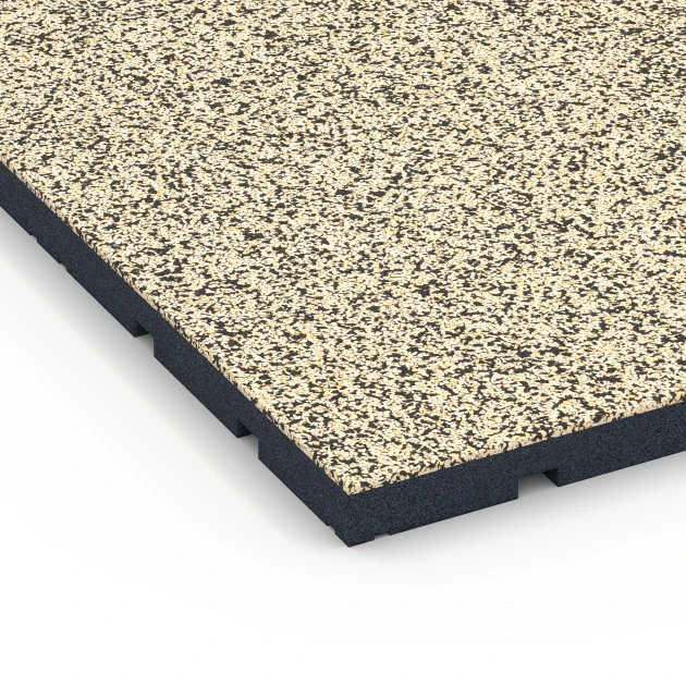 Detailaufnahme der Randausprägung von WARCO-Produkt 7138, Outdoor-Fitnessboden, Format 60 x 60 x 3 cm | 0,36 m², Farbe Travertin.