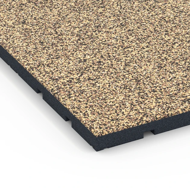 Detailaufnahme der Randausprägung von WARCO-Produkt 7140, Outdoor-Fitnessboden, Format 60 x 60 x 3 cm | 0,36 m², Farbe Rattan Lounge.