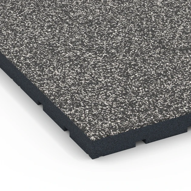 Detailaufnahme der Randausprägung von WARCO-Produkt 7141, Outdoor-Fitnessboden, Format 60 x 60 x 4 cm | 0,36 m², Farbe Dunkelgrauer Granit.