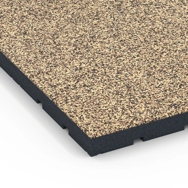 Detailaufnahme der Randausprägung von WARCO-Produkt 7149, Outdoor-Fitnessboden, Format 60 x 60 x 4 cm | 0,36 m², Farbe Rattan Lounge.