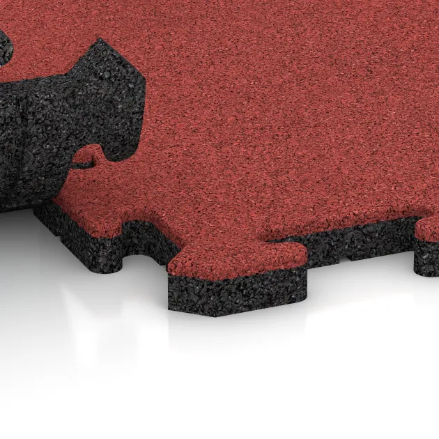 Großaufnahme vom Verbindungssystem von WARCO-Boden 6015 - Fitness-Bodenschutzmatte im Farbdesign Rose. Abmessungen 1000 x 1000 x 30 mm.