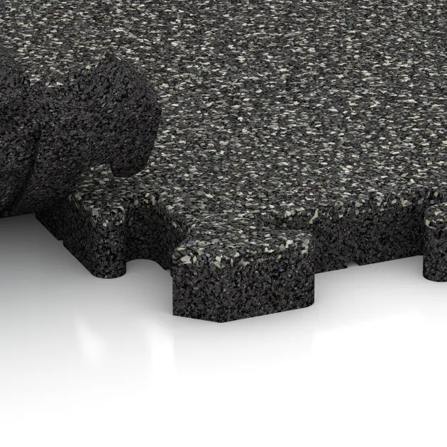 Großaufnahme vom Verbindungssystem von WARCO-Boden 4945 - Randplatte im Farbdesign Dunkelgrauer Granit. Abmessungen 500 x 235 x 40 mm.
