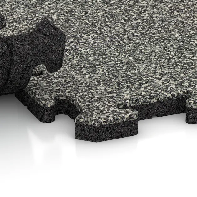 Großaufnahme vom Verbindungssystem von WARCO-Boden 5048 - Randplatte HD im Farbdesign Grauer Granit. Abmessungen 1000 x 485 x 30 mm.