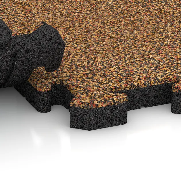 Großaufnahme vom Verbindungssystem von WARCO-Boden 5093 - Randplatte im Farbdesign Terra Cotta. Abmessungen 1000 x 485 x 40 mm.