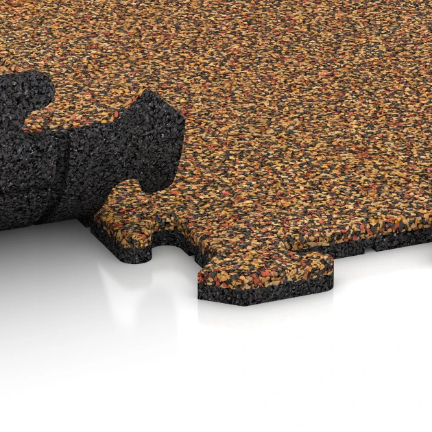 Großaufnahme vom Verbindungssystem von WARCO-Boden 5949 - Indoor-Klickfliese im Farbdesign Terra Cotta. Abmessungen 100 x 100 x 1,8 cm | 1,00 m².