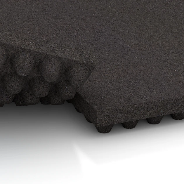 Großaufnahme vom Verbindungssystem von WARCO-Boden 3643 - Stallmatte Luxus im Farbdesign Anthrazit. Abmessungen 100 × 50 × 5,5 cm.