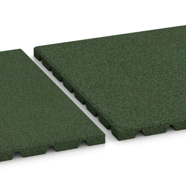 Großaufnahme vom Verbindungssystem von WARCO-Boden 0528 - Wandschutzplatte im Farbdesign Grasgrün. Abmessungen 500 x 500 x 25 mm.