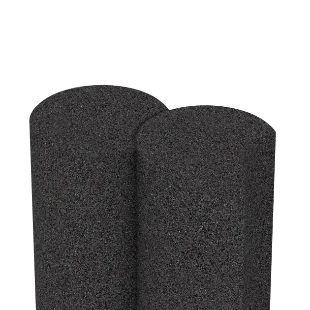 Großaufnahme vom Verbindungssystem von WARCO-Boden 2554 - Gummi-Palisade im Farbdesign Anthrazit. Abmessungen ø250 x 400 mm.