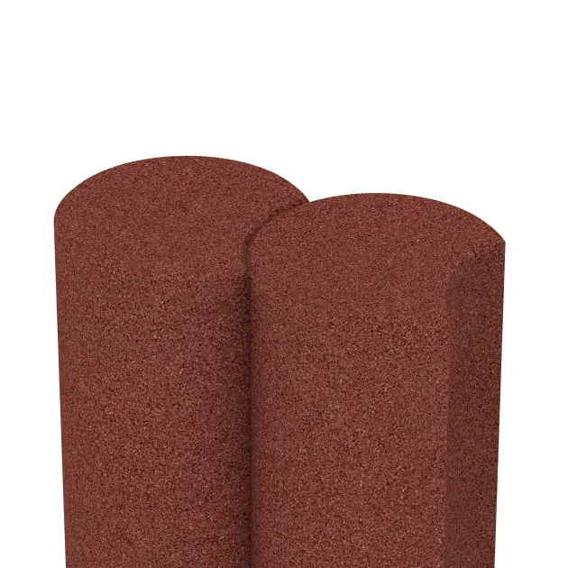 Großaufnahme vom Verbindungssystem von WARCO-Boden 2549 - Gummi-Palisade im Farbdesign Ziegelrot. Abmessungen ø250 x 400 mm.