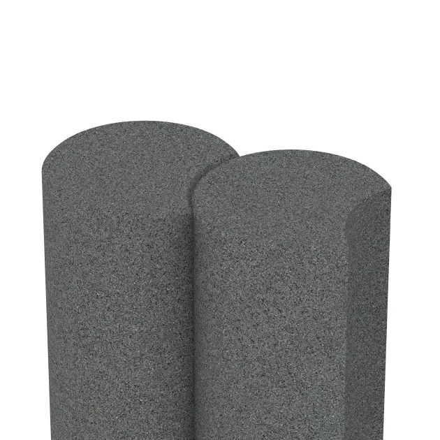 Großaufnahme vom Verbindungssystem von WARCO-Boden 2553 - Gummi-Palisade im Farbdesign Schiefergrau. Abmessungen ø250 x 400 mm.
