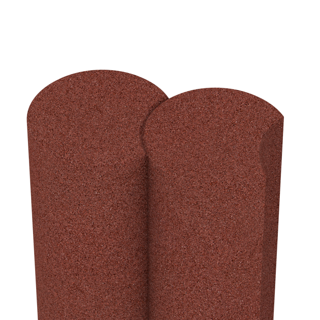 Großaufnahme vom Verbindungssystem von WARCO-Boden 2561 - Gummi-Palisade im Farbdesign Ziegelrot. Abmessungen ø250 x 800 mm.