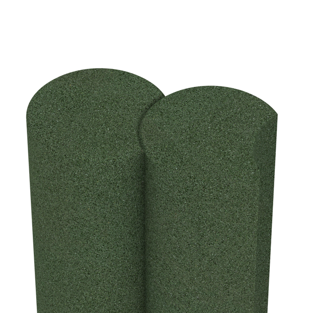 Großaufnahme vom Verbindungssystem von WARCO-Boden 2564 - Gummi-Palisade im Farbdesign Grasgrün. Abmessungen ø250 x 800 mm.