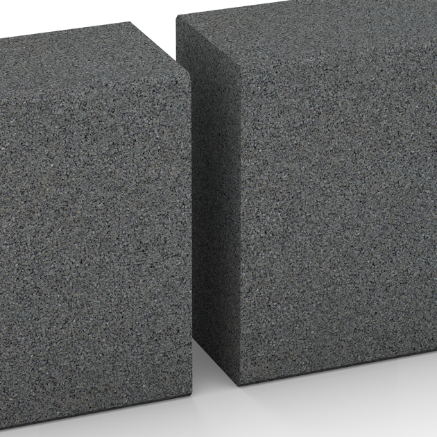 Großaufnahme vom Verbindungssystem von WARCO-Boden 2601 - Blockstufe aus Gummigranulat im Farbdesign Schiefergrau. Abmessungen 1000 x 300 x 150 mm.