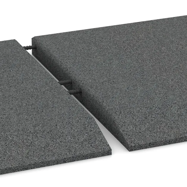 Großaufnahme vom Verbindungssystem von WARCO-Boden 0430 - Rand-Platte (eine Seite abgeschrägt) im Farbdesign Schiefergrau. Abmessungen 500 x 500 x 40 mm.