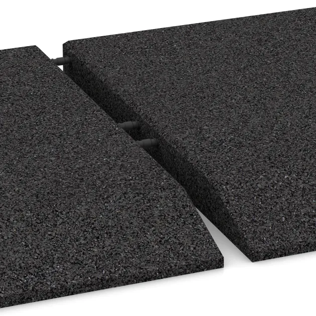 Großaufnahme vom Verbindungssystem von WARCO-Boden 0437 - Rand-Platte (eine Seite abgeschrägt) im Farbdesign Anthrazit. Abmessungen 500 x 500 x 45 mm.