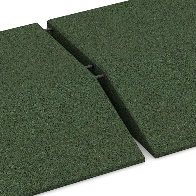 Großaufnahme vom Verbindungssystem von WARCO-Boden 0459 - Rand-Platte (eine Seite abgeschrägt) im Farbdesign Grasgrün. Abmessungen 500 x 500 x 100 mm.
