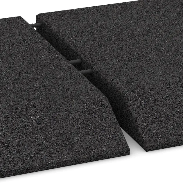 Großaufnahme vom Verbindungssystem von WARCO-Boden 0449 - Rand-Platte (eine Seite abgeschrägt) im Farbdesign Anthrazit. Abmessungen 500 x 500 x 65 mm.