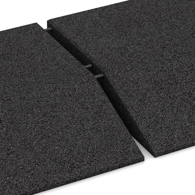 Großaufnahme vom Verbindungssystem von WARCO-Boden 0503 - Eck-Platte (zwei Seiten abgeschrägt) im Farbdesign Anthrazit. Abmessungen 500 x 500 x 100 mm.