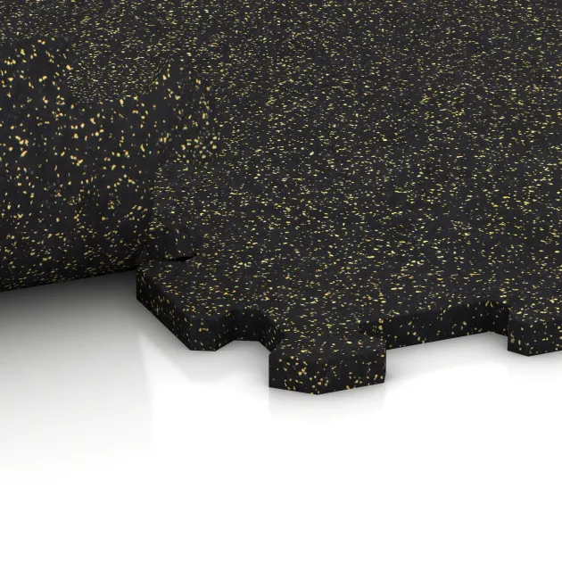 Großaufnahme vom Verbindungssystem von WARCO-Boden 1140 - Fitnessboden Kompakt im Farbdesign Leicht Gelb Gesprenkelt. Abmessungen 970 x 970 x 16 mm | 0,94 m².
