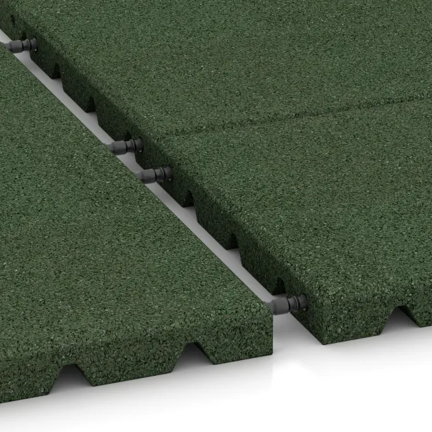 Großaufnahme vom Verbindungssystem von WARCO-Boden 0381 - halbe Platte im Farbdesign Grasgrün. Abmessungen 500 x 250 x 30 mm.