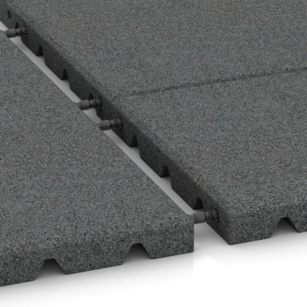 Großaufnahme vom Verbindungssystem von WARCO-Boden 0382 - halbe Platte im Farbdesign Schiefergrau. Abmessungen 500 x 250 x 30 mm.
