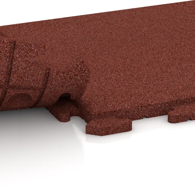 Großaufnahme vom Verbindungssystem von WARCO-Boden 1254 - Gehwegplatte Classic im Farbdesign Ziegelrot. Abmessungen 50 x 50 x 3 cm | 0,25 m².