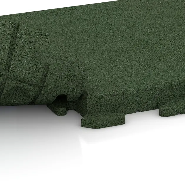 Großaufnahme vom Verbindungssystem von WARCO-Boden 1480 - Gehwegplatte Classic im Farbdesign Grasgrün. Abmessungen 500 x 500 x 50 mm.