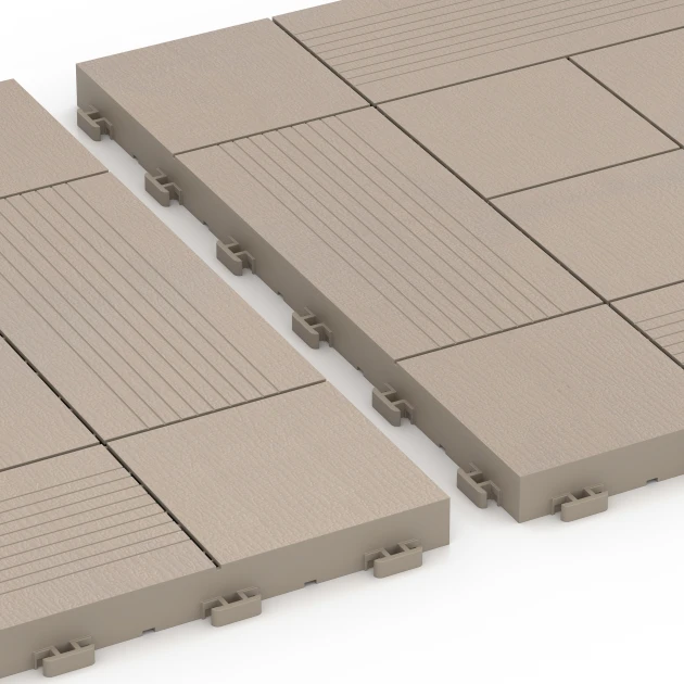 Großaufnahme vom Verbindungssystem von WARCO-Boden 6238 - Tafelmuster – Klickfliese im Farbdesign Vanille. Abmessungen 38,5 x 38,5 x 2 cm.