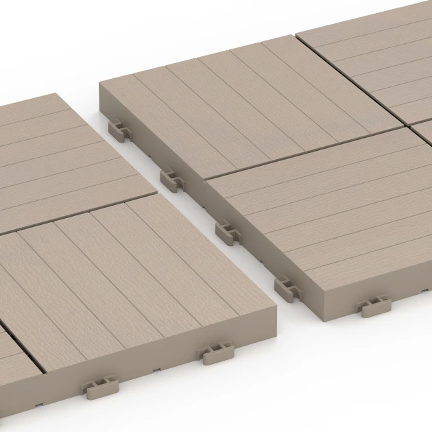 Großaufnahme vom Verbindungssystem von WARCO-Boden 6351 - Mosaik – Klickfliese im Farbdesign Vanille. Abmessungen 30 x 30 x 2 cm.