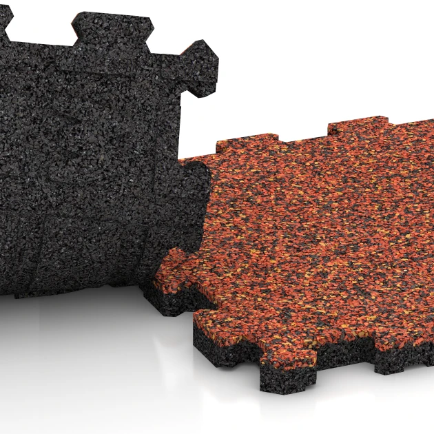 Großaufnahme vom Verbindungssystem von WARCO-Boden 5429 - Treppenfliese im Farbdesign Feuersglut. Abmessungen 30,6 x 30,6 x 2 cm | 0,094 m².