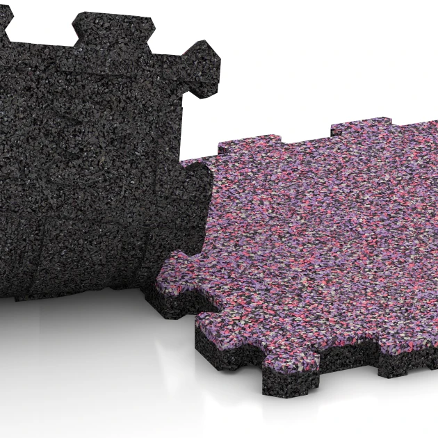 Großaufnahme vom Verbindungssystem von WARCO-Boden 3734 - Steinteppich-Klickfliese im Farbdesign Lavendel. Abmessungen 30,6 x 30,6 x 2 cm | 0,094 m².