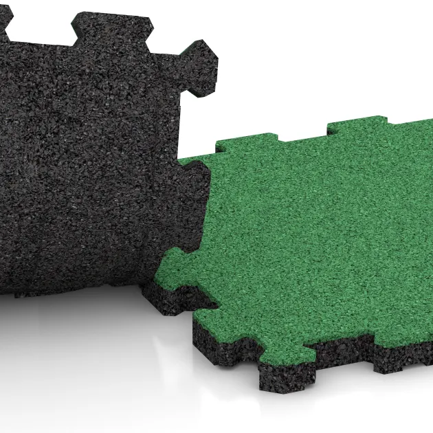 Großaufnahme vom Verbindungssystem von WARCO-Boden 5968 - Treppenbelag im Farbdesign Maigrün. Abmessungen 306 x 306 x 20 mm.