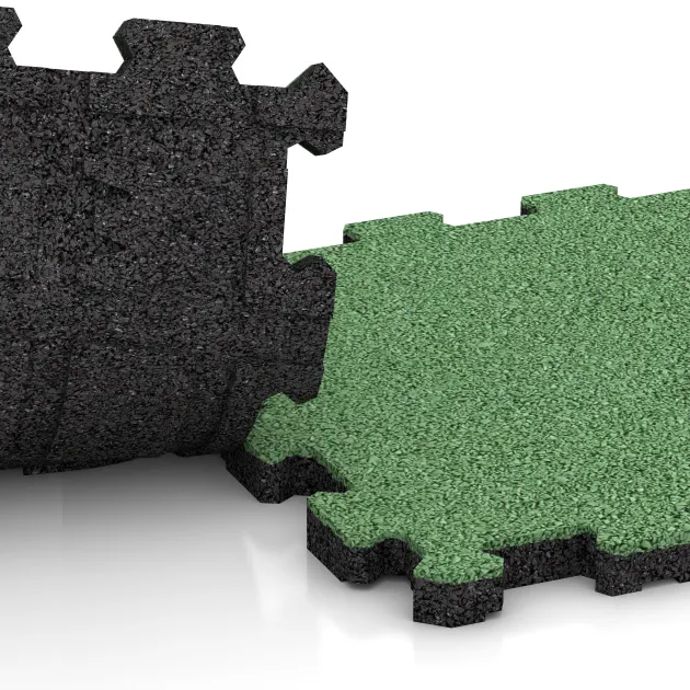 Großaufnahme vom Verbindungssystem von WARCO-Boden 4260 - Fitnessmatte Premium 2 cm im Farbdesign Blassgrün. Abmessungen 306 x 306 x 20 mm.