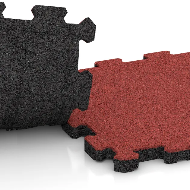 Großaufnahme vom Verbindungssystem von WARCO-Boden 5983 - Fitnessmatte Premium 2 cm im Farbdesign Rose. Abmessungen 306 x 306 x 20 mm.