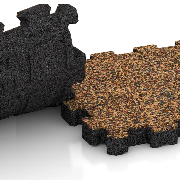 Großaufnahme vom Verbindungssystem von WARCO-Boden 4274 - Sportboden – fugenlos im Farbdesign Terra Cotta. Abmessungen 30,6 x 30,6 x 3 cm | 0,094 m².