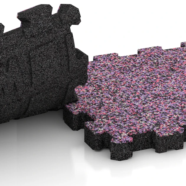 Großaufnahme vom Verbindungssystem von WARCO-Boden 4421 - Sportboden – fugenlos im Farbdesign Lavendel. Abmessungen 30,6 x 30,6 x 3 cm | 0,094 m².