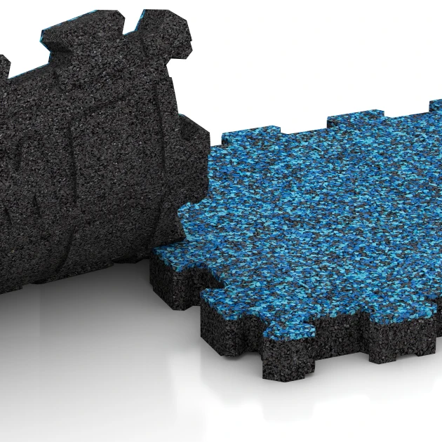 Großaufnahme vom Verbindungssystem von WARCO-Boden 5421 - Sportboden – fugenlos im Farbdesign Atlantik. Abmessungen 30,6 x 30,6 x 3 cm | 0,094 m².