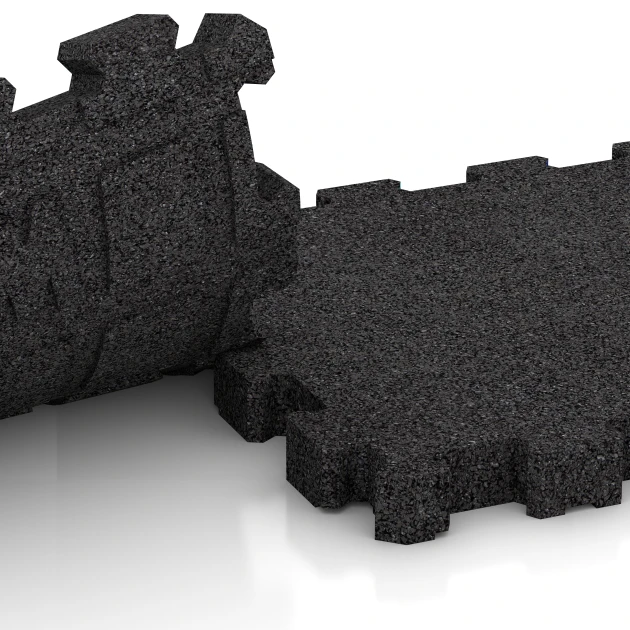 Großaufnahme vom Verbindungssystem von WARCO-Boden 4282 - Sportboden – fugenlos im Farbdesign Anthrazit. Abmessungen 30,6 x 30,6 x 3 cm | 0,094 m².