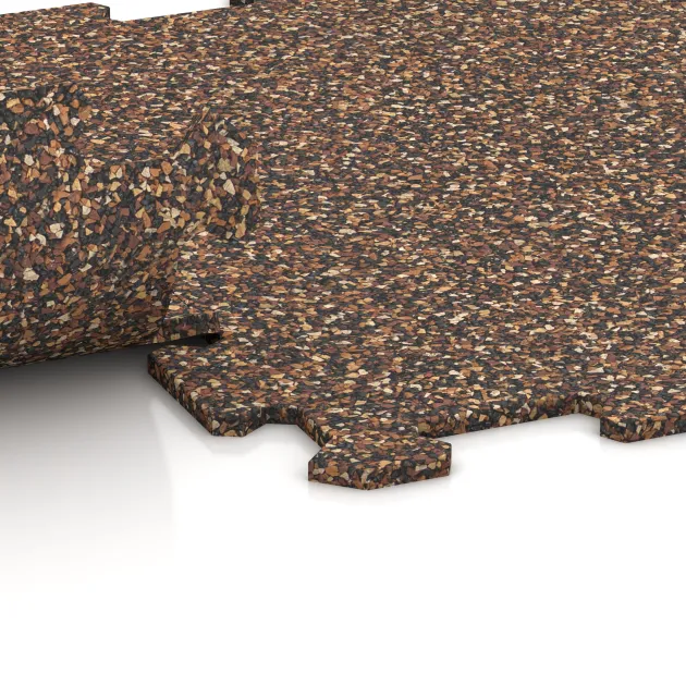 Großaufnahme vom Verbindungssystem von WARCO-Boden 0887 - Fitnessboden Kompakt im Farbdesign Bast & Borke. Abmessungen 485 x 485 x 8 mm | 0,235 m².