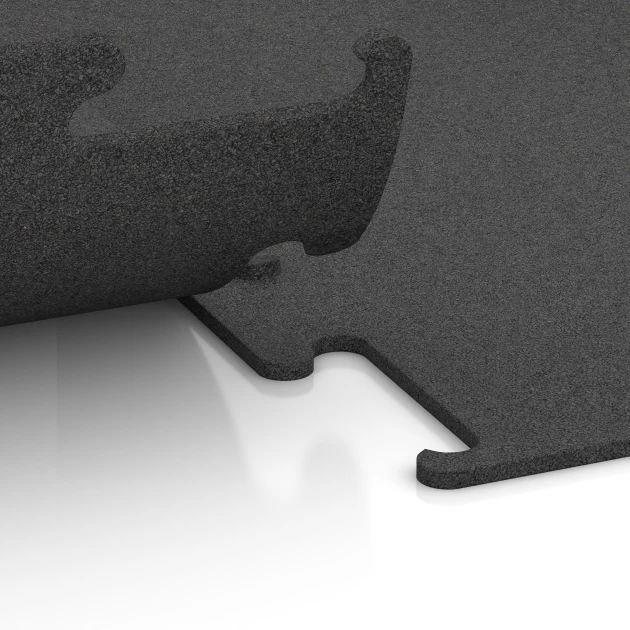 Großaufnahme vom Verbindungssystem von WARCO-Boden 3749 - Fitness Performance Elite Trainingsboden im Farbdesign Anthrazit. Abmessungen 50 x 50 x 1 cm | 0,25 m².