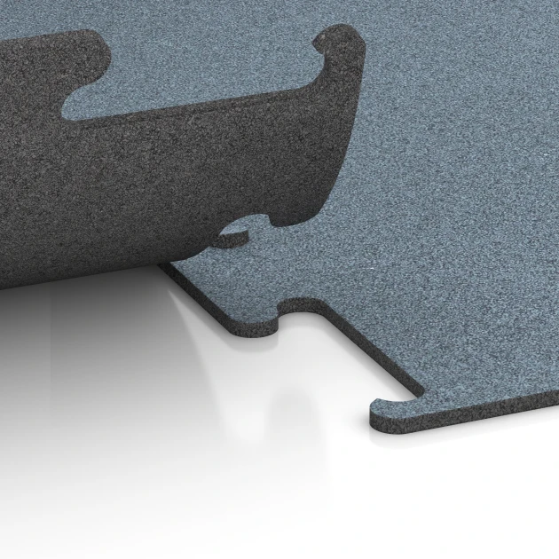 Großaufnahme vom Verbindungssystem von WARCO-Boden 6164 - Fitness Performance Elite Trainingsboden im Farbdesign Altsilber. Abmessungen 50 x 50 x 1 cm | 0,25 m².