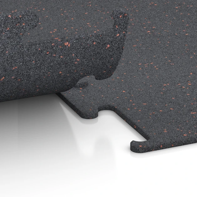 Großaufnahme vom Verbindungssystem von WARCO-Boden 3765 - Fitness Performance Elite Trainingsboden im Farbdesign Leicht Rot Gesprenkelt. Abmessungen 50 x 50 x 1 cm | 0,25 m².