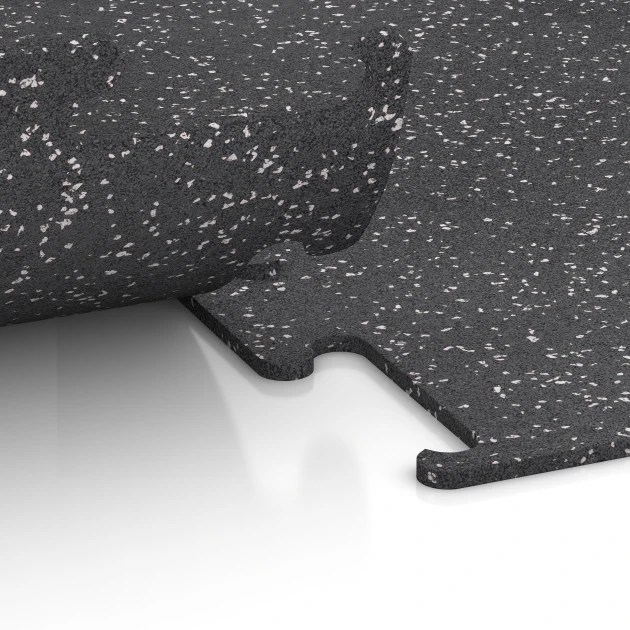 Großaufnahme vom Verbindungssystem von WARCO-Boden 3779 - Fitness Performance Elite Trainingsboden im Farbdesign Leicht Grau Gesprenkelt. Abmessungen 50 x 50 x 1 cm | 0,25 m².