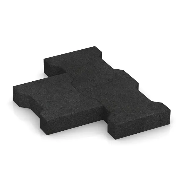 Großaufnahme vom Verbindungssystem von WARCO-Boden 0036 - Gummi-Verbundpflaster im Farbdesign Anthrazit. Abmessungen 200 x 165 x 43 mm | 0,0278 m².