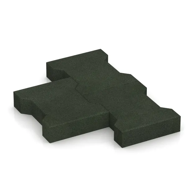 Großaufnahme vom Verbindungssystem von WARCO-Boden 3655 - Gummi-Verbundpflaster im Farbdesign Grasgrün. Abmessungen 200 x 165 x 43 mm | 0,0278 m².