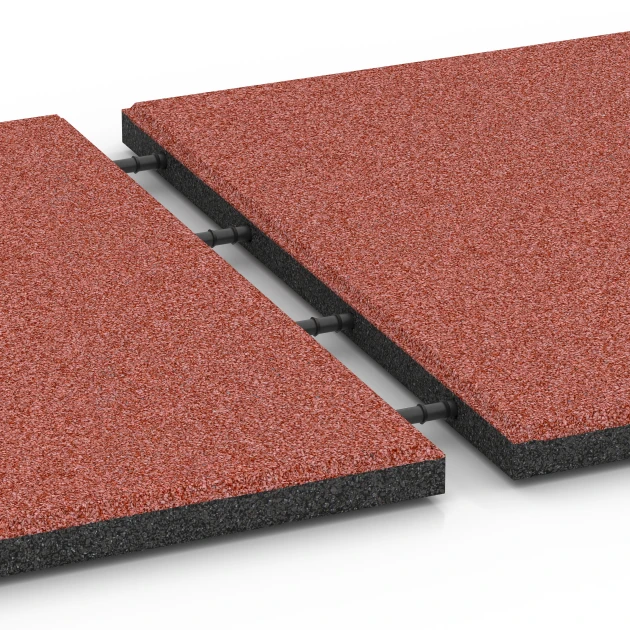 Großaufnahme vom Verbindungssystem von WARCO-Boden 6179 - Terrassenplatte Classic im Farbdesign Tomatenrot. Abmessungen 50 x 50 x 3 cm.