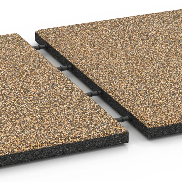 Großaufnahme vom Verbindungssystem von WARCO-Boden 6421 - Fallschutzplatte – 90 cm im Farbdesign Rattan Lounge. Abmessungen 50 x 50 x 3 cm.