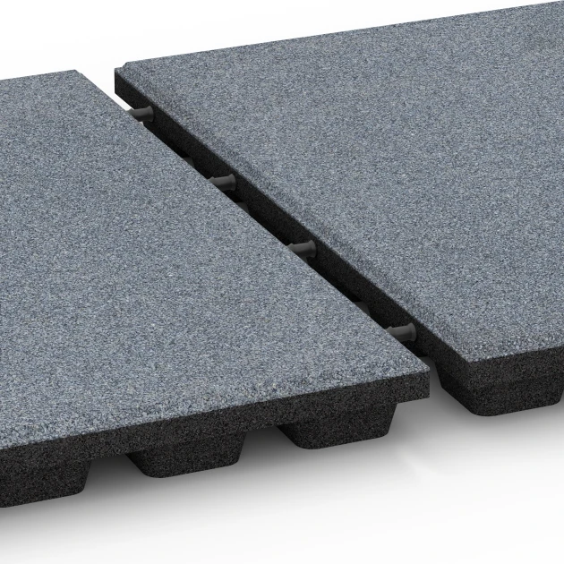 Großaufnahme vom Verbindungssystem von WARCO-Boden 6138 - Fallschutzplatte – 170 cm im Farbdesign Graphitgrau. Abmessungen 50 x 50 x 4,8 cm.